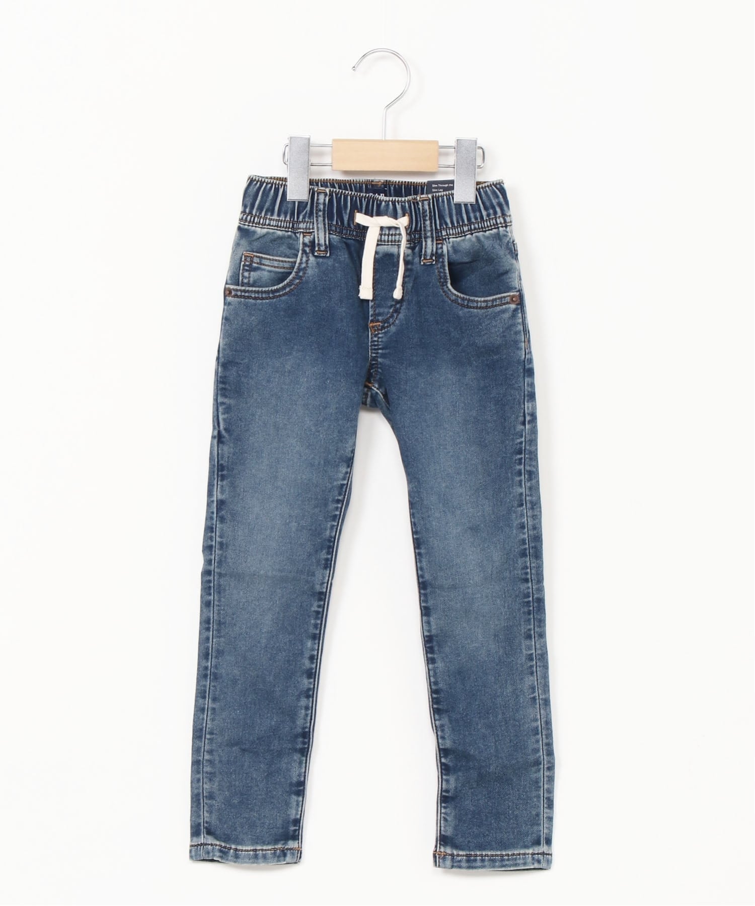 (K) Узкие спортивные штаны-джинсы на резинке (детские) GAP, DARK_WASH — фото 4