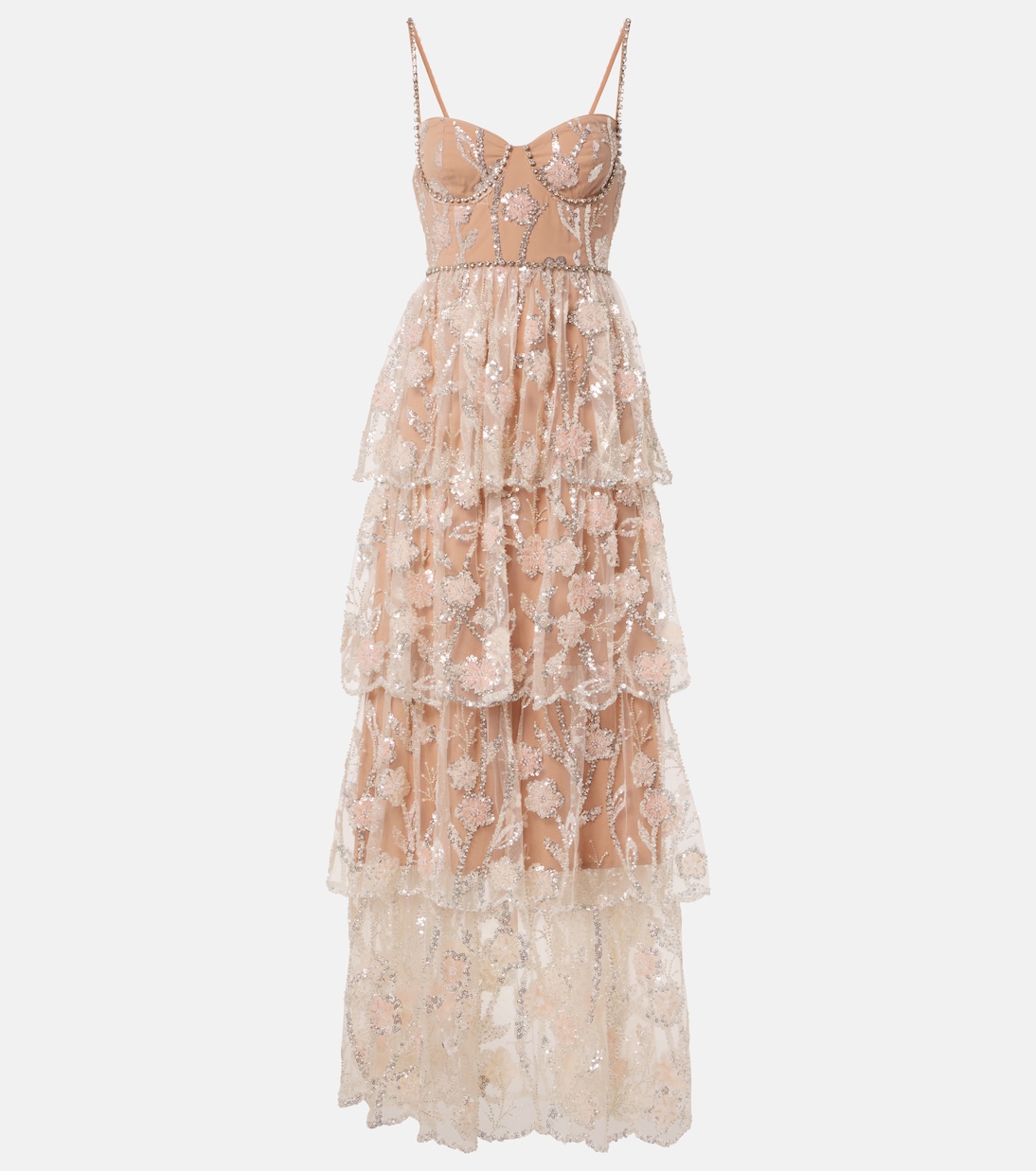 

Украшенное многоярусное корсетное платье Self-Portrait, серебряный