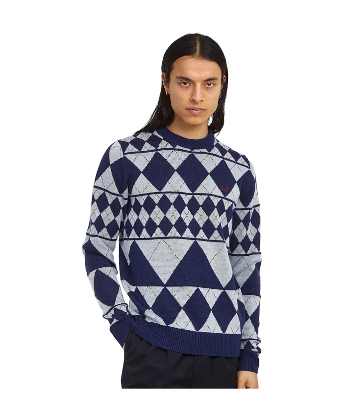 

Свитер с круглым вырезом и ромбовидным узором Fred Perry, синий