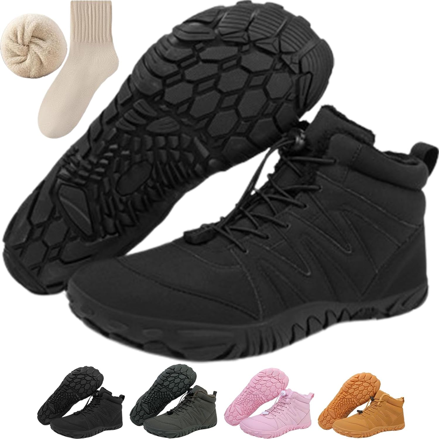 

Зимние походные ботинки для женщин и мужчин, водонепроницаемые, теплые, повседневные снежные, с нескользящей подошвой, минималистичная обувь для прогулок на открытом воздухе Generic, черный