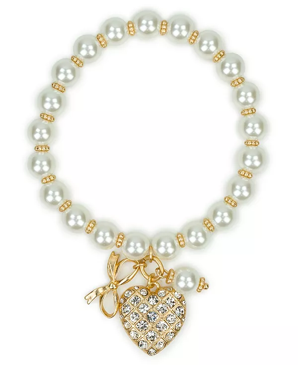 

Эластичный браслет с подвесками из искусственного жемчуга золотистого оттенка Patricia Nash, gold