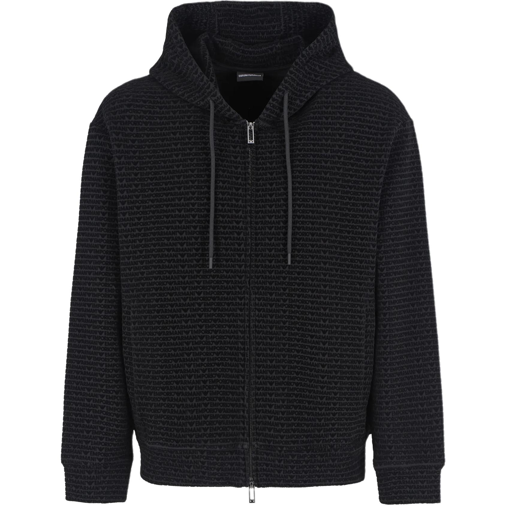 EMPORIO ARMANI Флисовая худи с молнией и шнурком, Black — фото 3