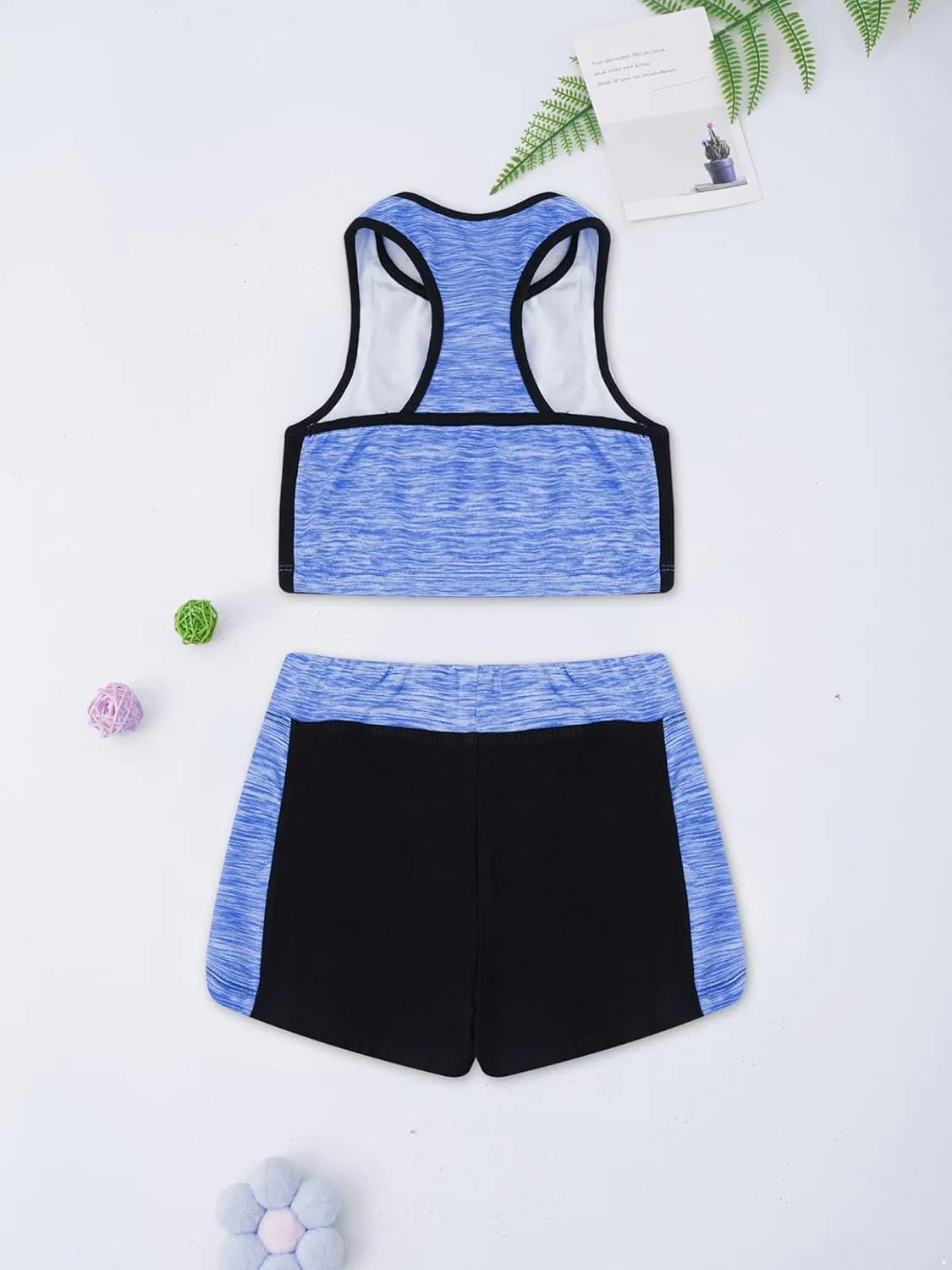 Детский спортивный костюм с топом и шортами Loodgao, 2 предмета, синий — фото 4