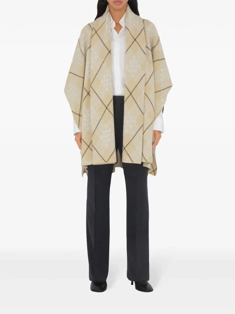 Кейп Burberry в клетку, смесовая шерсть, бежевый/коричневый/белый — фото 2