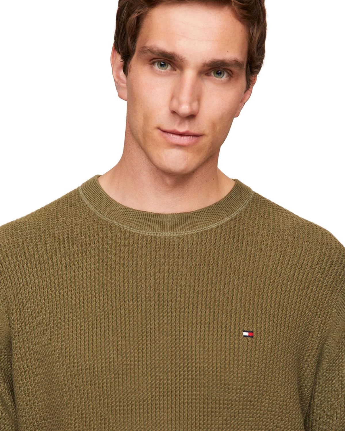 Мужской свитер Tommy Hilfiger с вафельной вязкой и круглым вырезом, легкий пуловер, также доступен в размерах для больших и высоких женщин., Utility Olive — фото 2