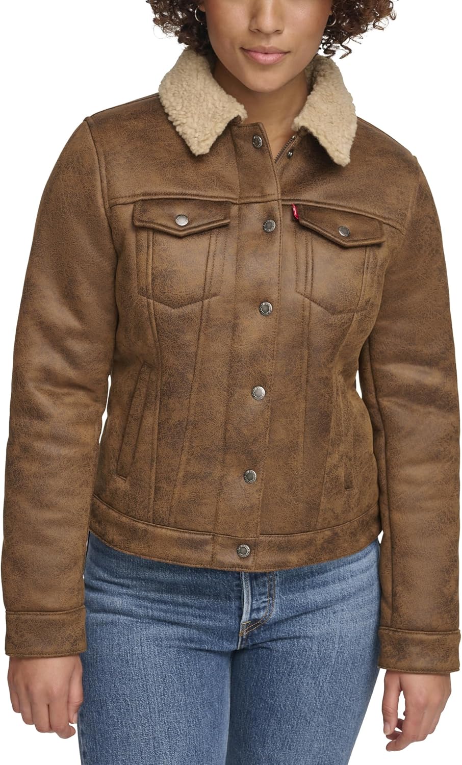

Levi's Женская классическая куртка-тракер с подкладкой из шерпы, New Brown Faux Shearling