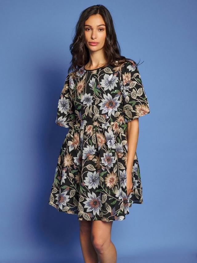 

Мини-платье с вышивкой из деревянных пайеток Sister Jane, Black/Multi