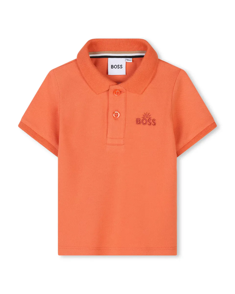

Рубашка поло для мальчика оранжевого цвета с короткими рукавами BOSS Kidswear, коралловый