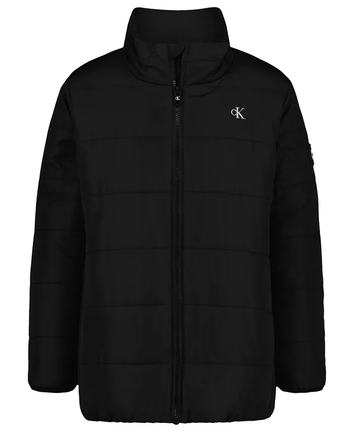 

Мальчиковая пуховик с лого-нашивкой для возраста 8-20 лет Calvin Klein, черный