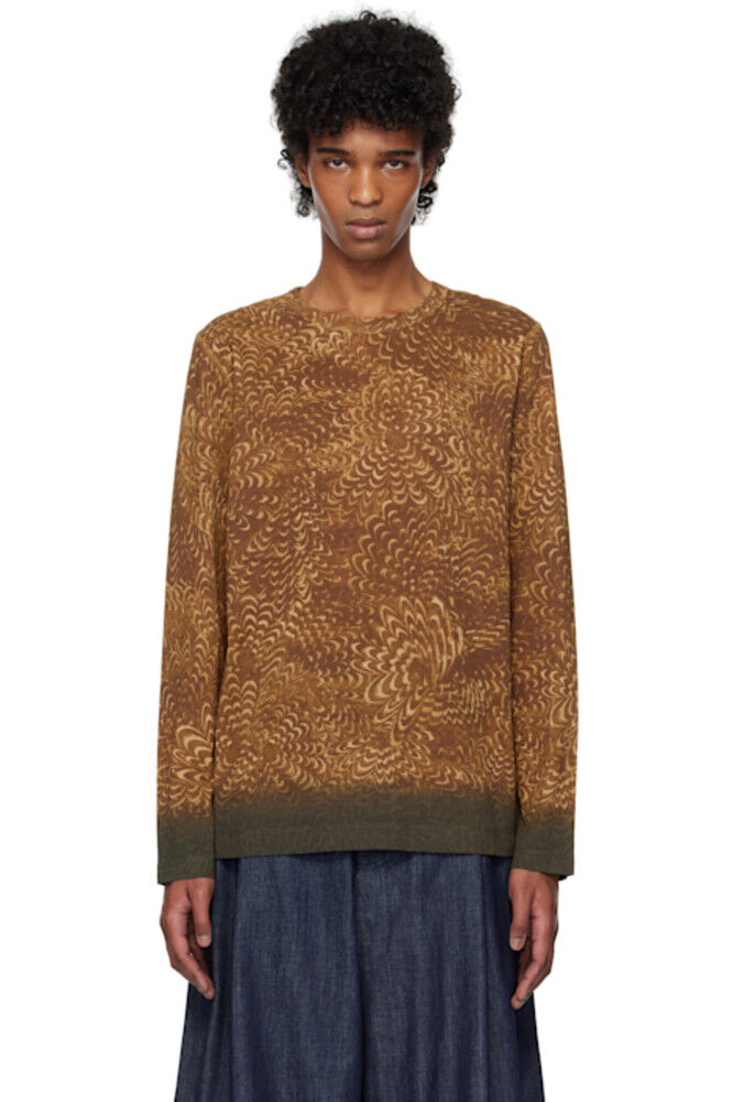 

Футболка из хлопка с коричневым принтом Dries Van Noten