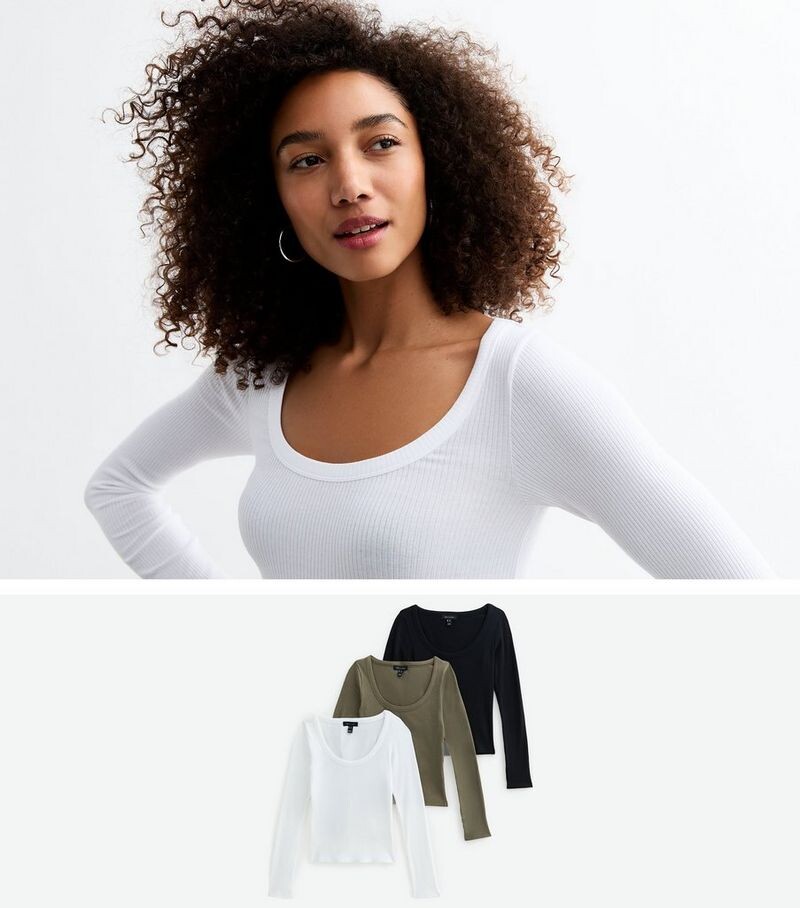 

Комплект из 3 топов с длинными рукавами и овальным вырезом New Look, черный