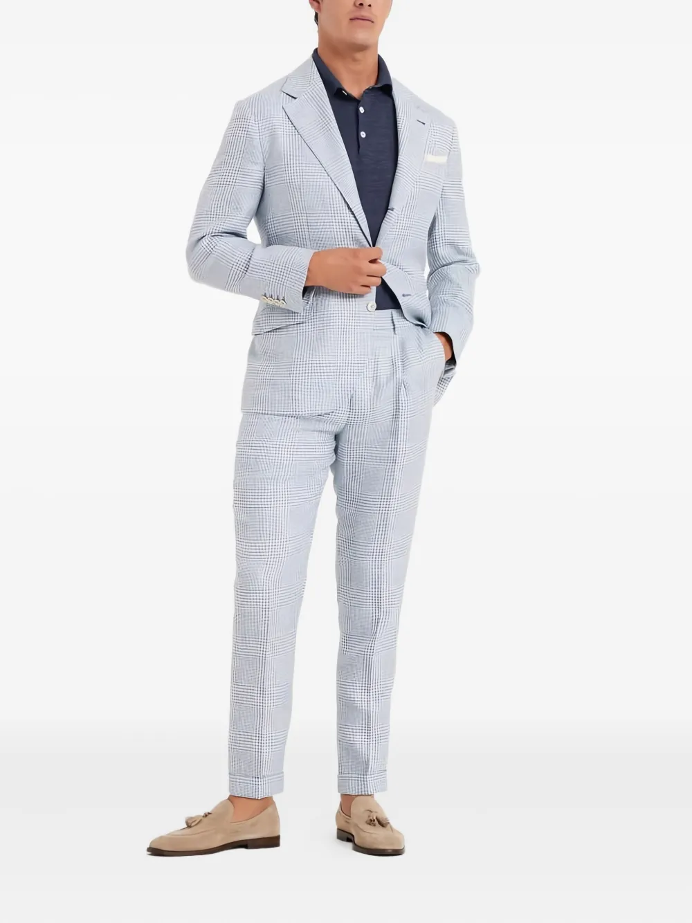 

Льняной костюм в клетку Brunello Cucinelli, синий