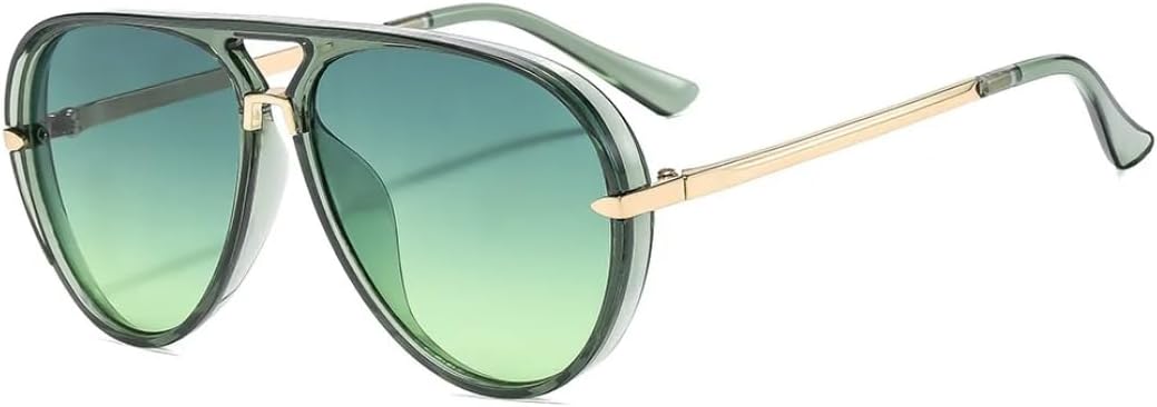 

Популярные модные женские солнцезащитные очки-авиаторы с двойной перемычкой, ретро-очки с градиентом цвета, защита от УФ-излучения UV400, мужские солнцезащитные очки в стиле панк SZVVBKK, Green