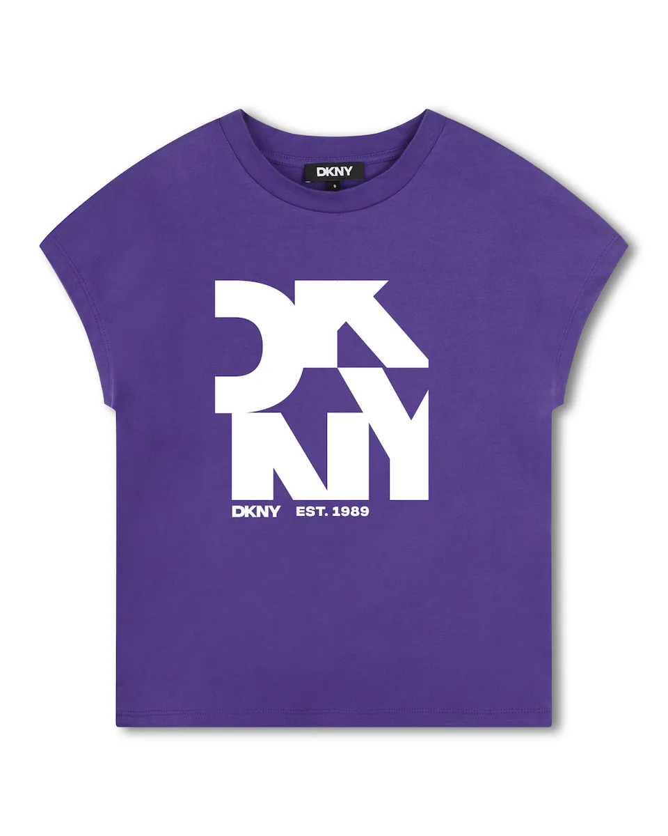 

Хлопковая футболка для девочек с рисунком спереди DKNY, фиолетовый