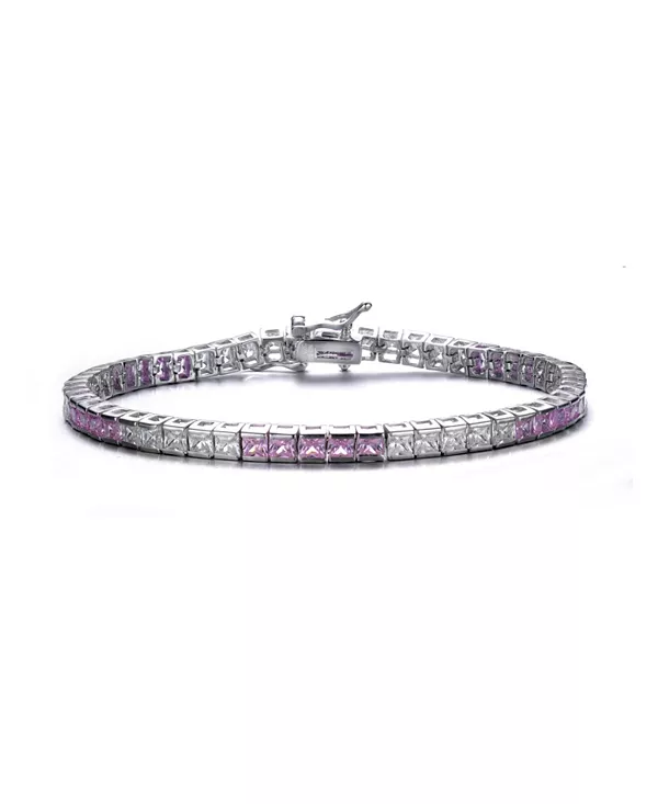 

Теннисный браслет из стерлингового серебра с цветными кубическими цирконами, покрытый белым золотом или 14-каратным золотом Genevive, pink