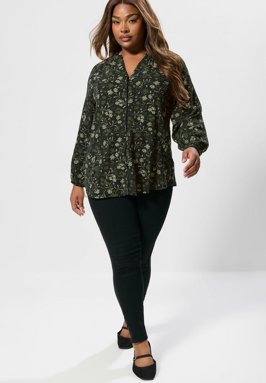 

Блуза Yours Clothing FLORAL FRILL NECK , Green/Dark Green