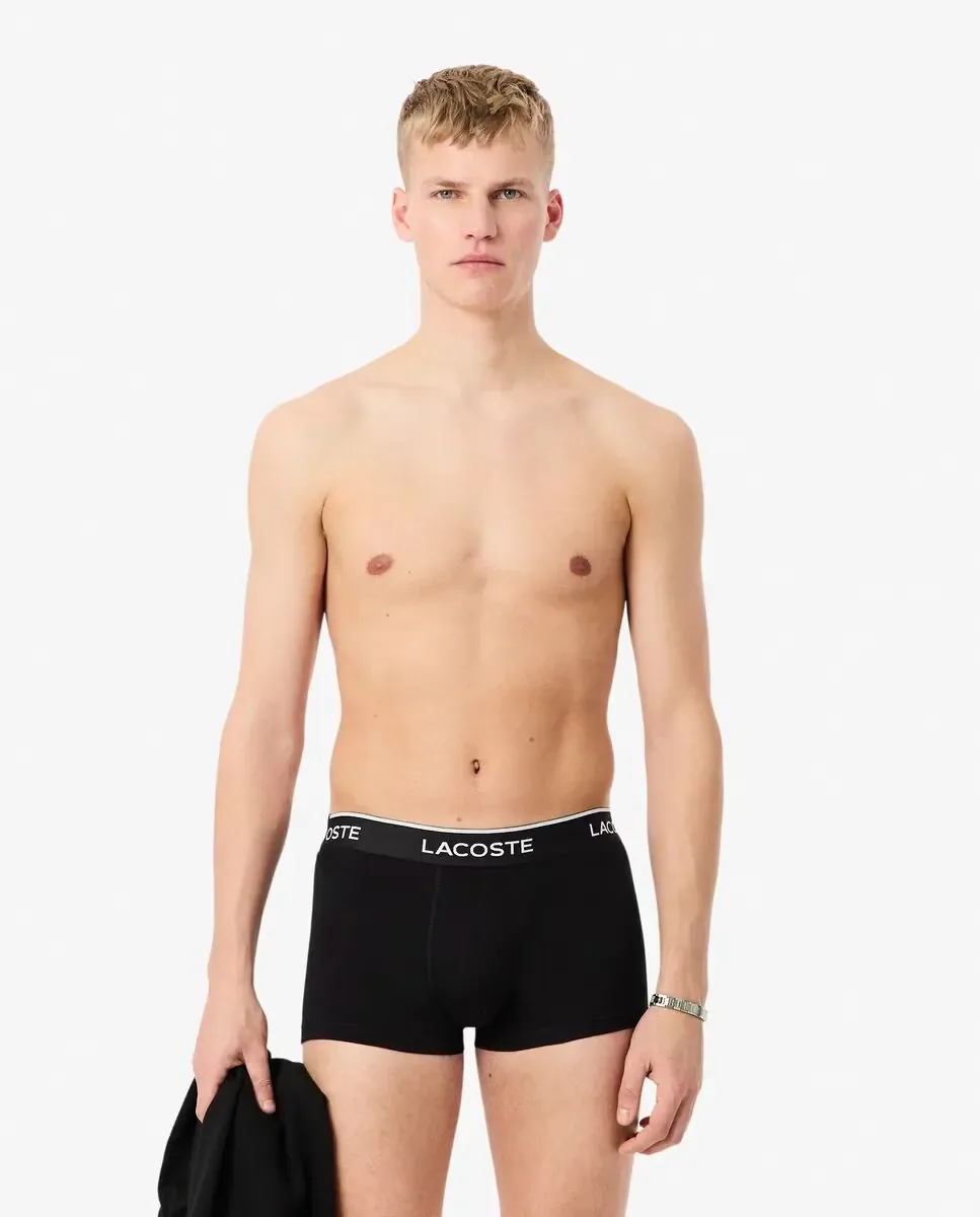 Пакет из 3 хлопковых стрингов с логотипом на поясе Lacoste, черный