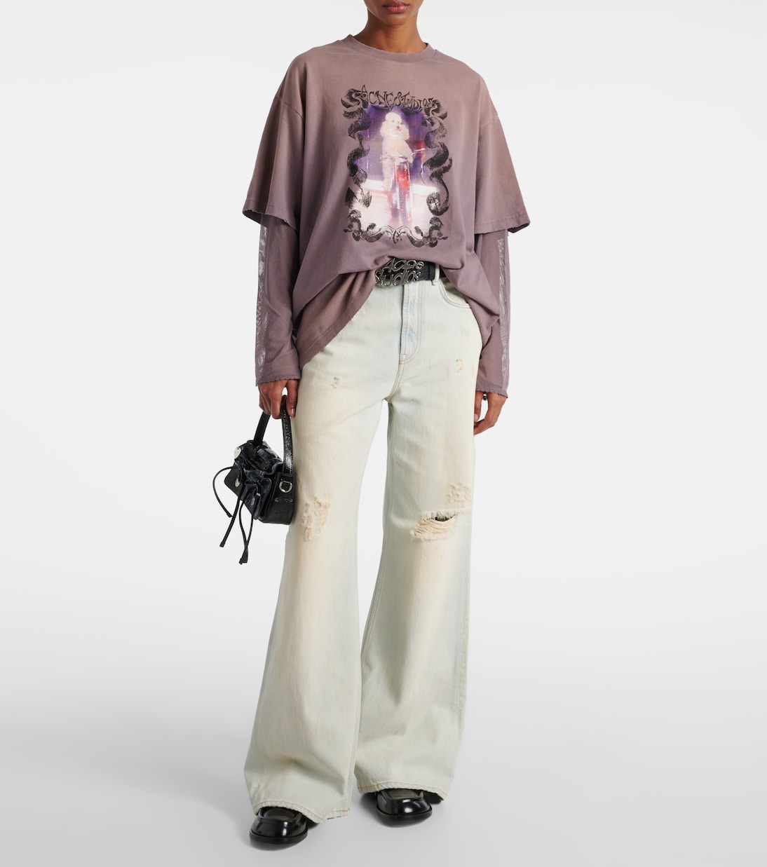 Прямые джинсы Shorebreak с вырезами Acne Studios, Light Blue/White — фото 2