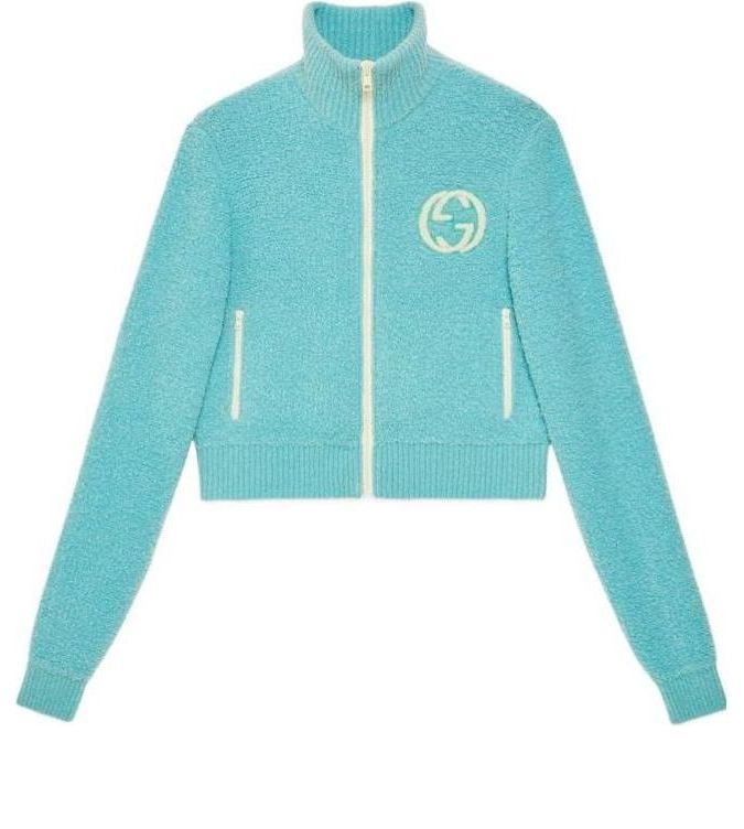 

Кардиган (WMNS) Gucci Interlocking G Extrafine Wool Zip Up Cardigan 'Light Blue' 772342-XKDMG-4452, синий