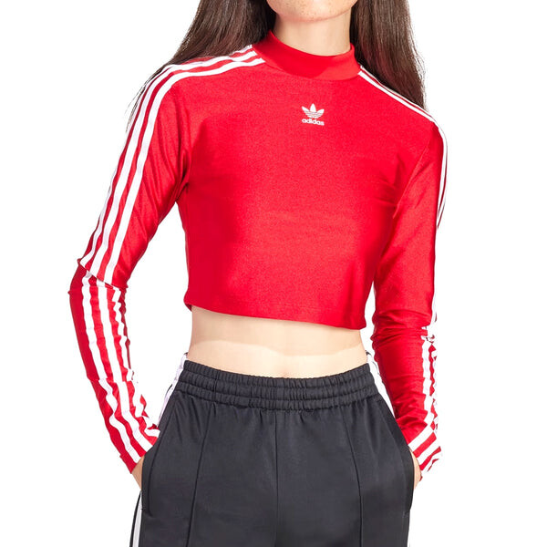 Футболка с тремя полосками, укороченная, с длинным рукавом Adidas, красный — фото 2