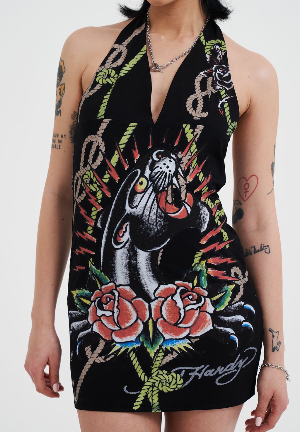 

Повседневное платье PANTHER LIGHT HALTHER NECK MINI Ed Hardy, черный