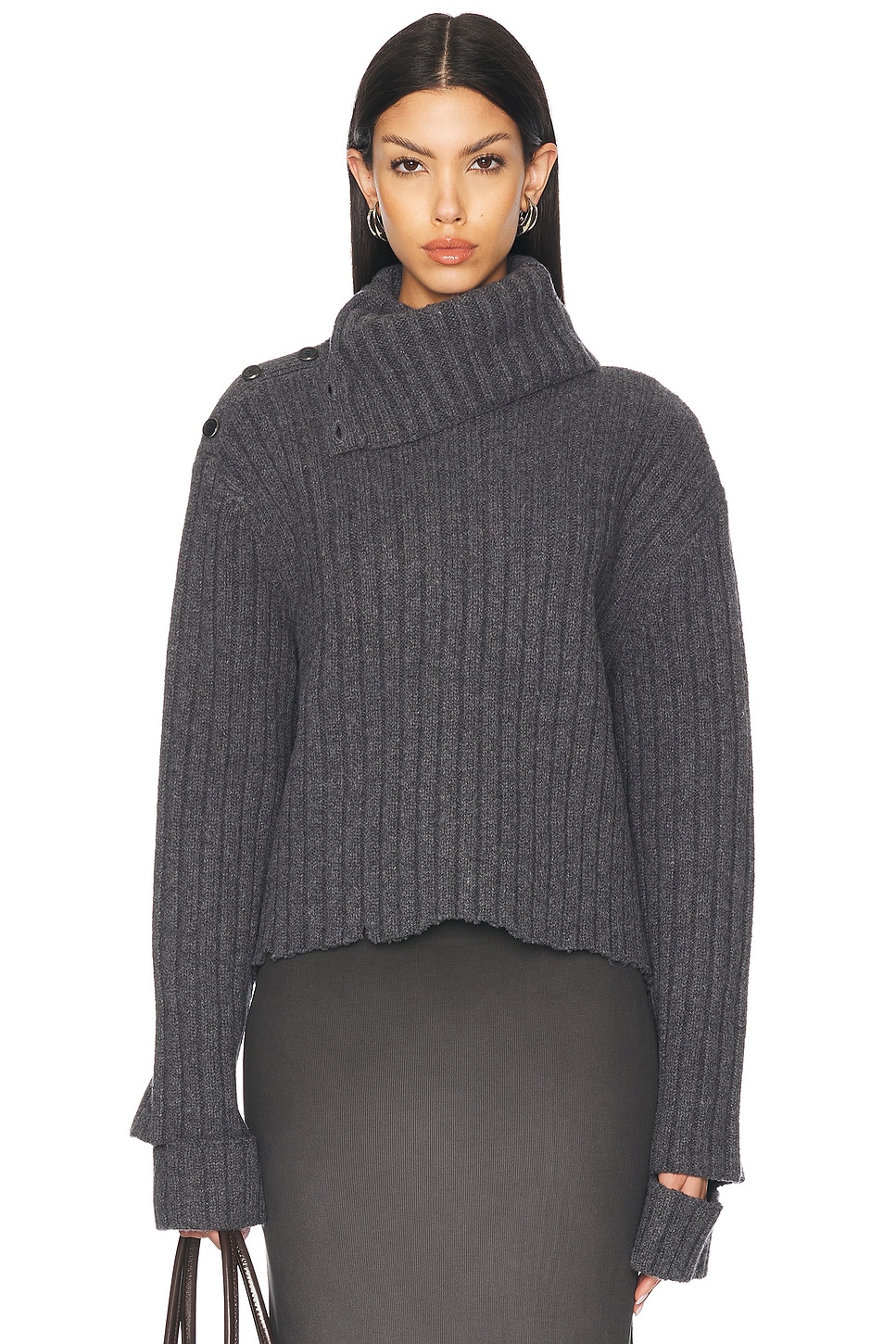 

Свитер с вырезами на рукавах Helmut Lang, цвет Charcoal Melange