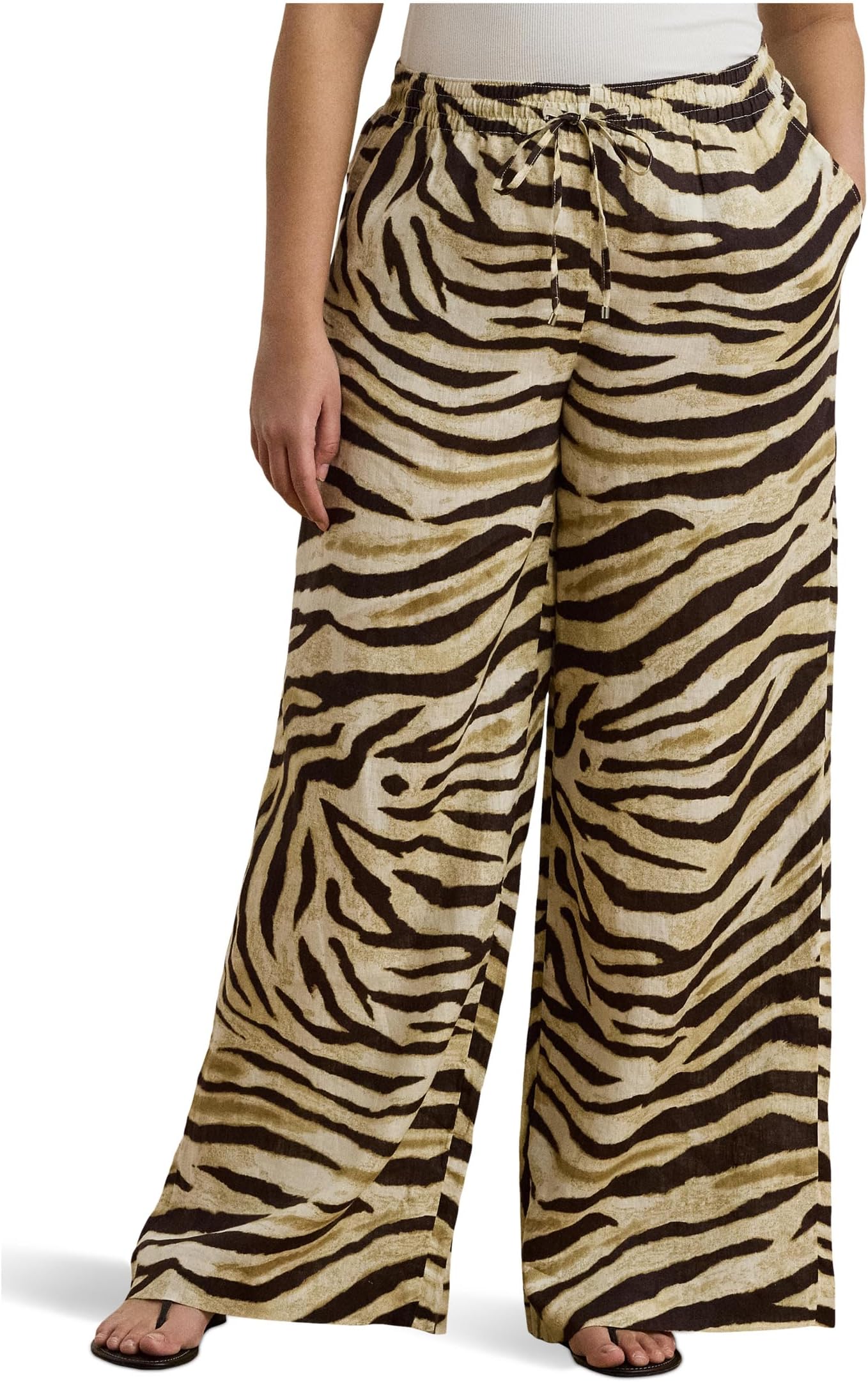 

Брюки Lauren Ralph Lauren Plus Size Zebra-print Linen Wide-leg Pants, Cream/Brown