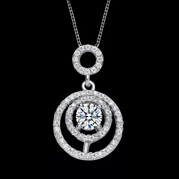 

Ожерелье с подвеской-солитером из белого золота с двойным ореолом Rachel Glauber, silver