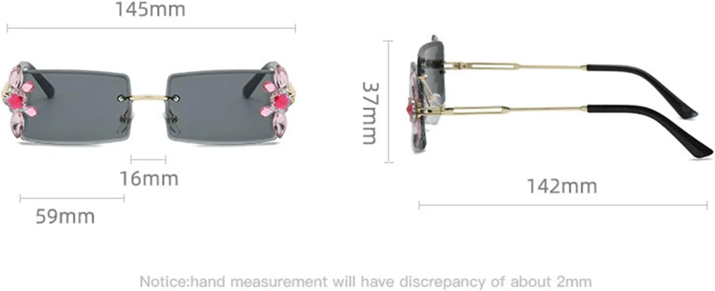 

Солнцезащитные очки Willochra без оправы, маленькие квадратные, со стразами, для женщин и мужчин, модные прямоугольные солнцезащитные очки без оправы, Pink