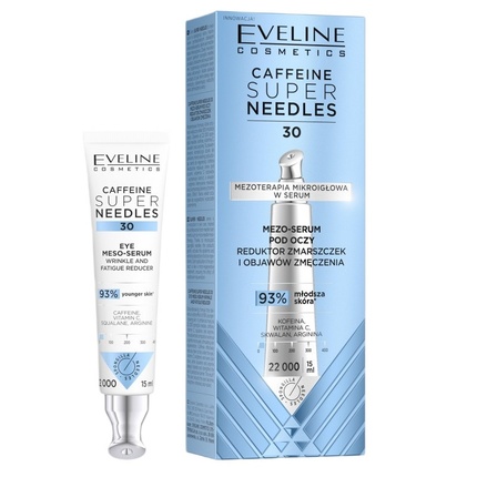 

Кофеин Super Needles 30 Сыворотка для кожи вокруг глаз, уменьшающая морщины и признаки усталости 15 мл Eveline