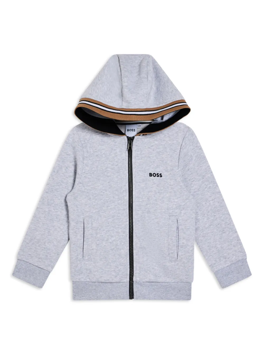

Худи на молнии с полосками BOSS Kidswear, серый