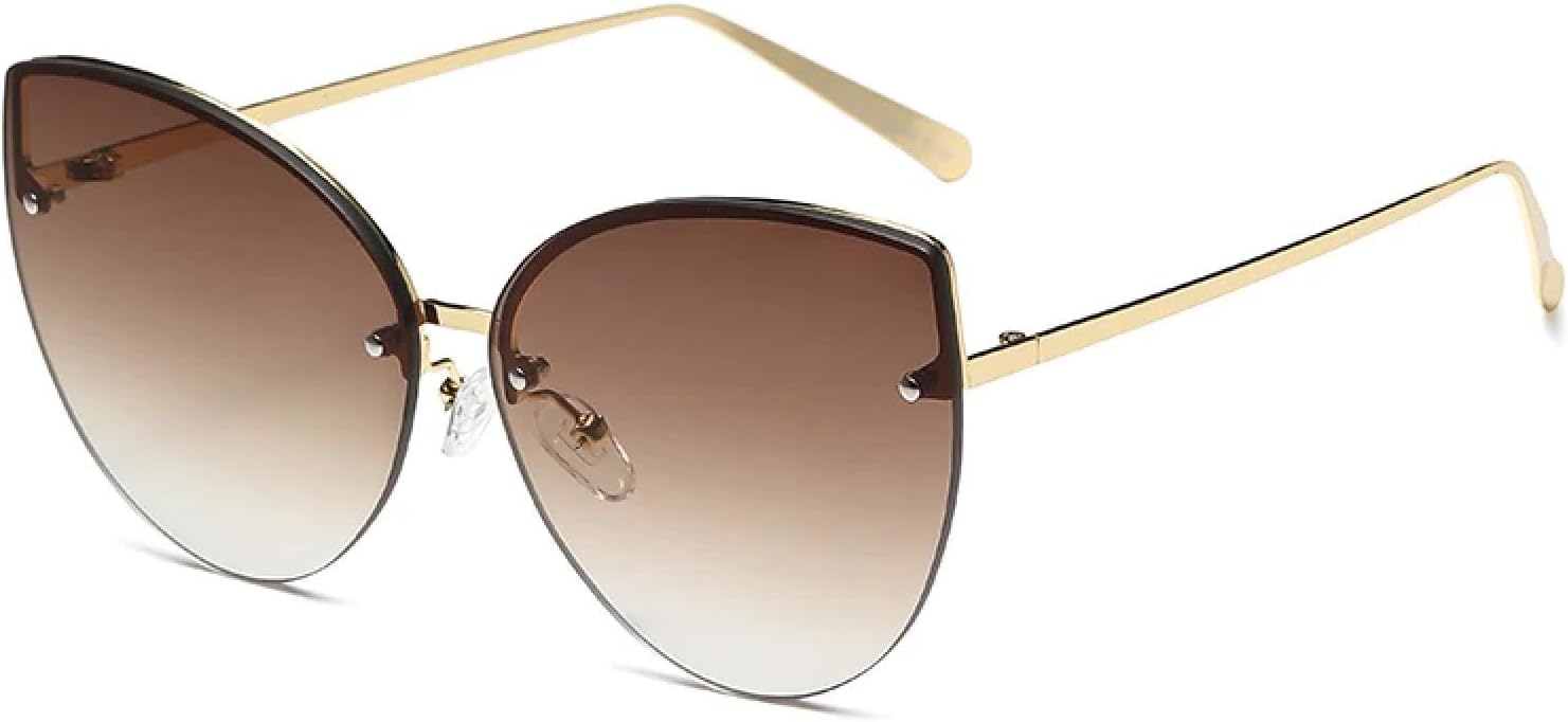 

Солнцезащитные очки с защитой от УФ-излучения UV400 | Оправа «кошачий глаз» без оправы из металла | Для женщин и мужчин, для занятий спортом на открытом воздухе и вождения DSVIGF, Gradient Brown