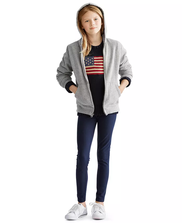

Худи на молнии Big Girls из френч-терри Polo Ralph Lauren, серый