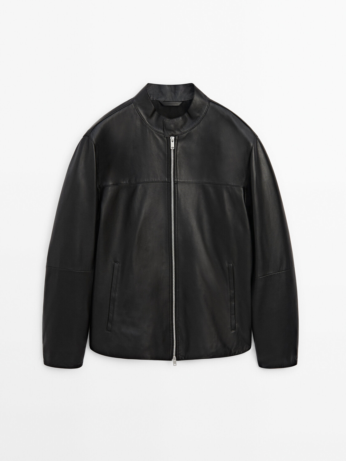 

Куртка из кожи наппа с карманами Massimo Dutti, черный