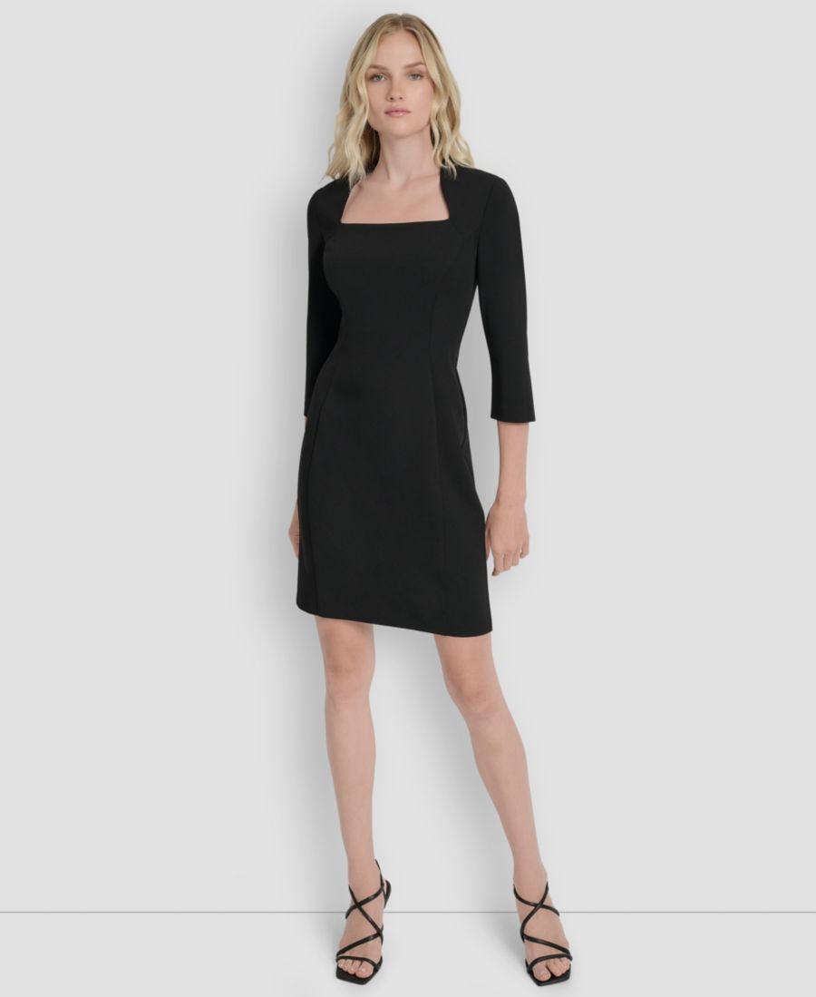 

Женское платье-футляр с квадратным вырезом и рукавами 3/4 DKNY, Black