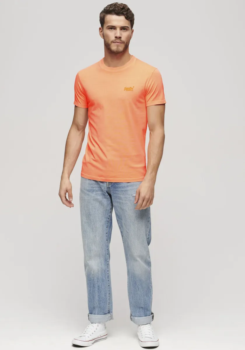 Рубашка с круглым вырезом Superdry "ESSENTIAL LOGO EMB NEON TEE", цвет Dry Fluro Orange — фото 3