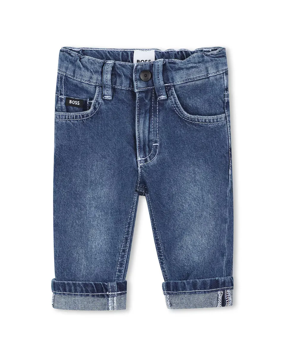

Хлопковые джинсы с пятью карманами для мальчика BOSS Kidswear, синий