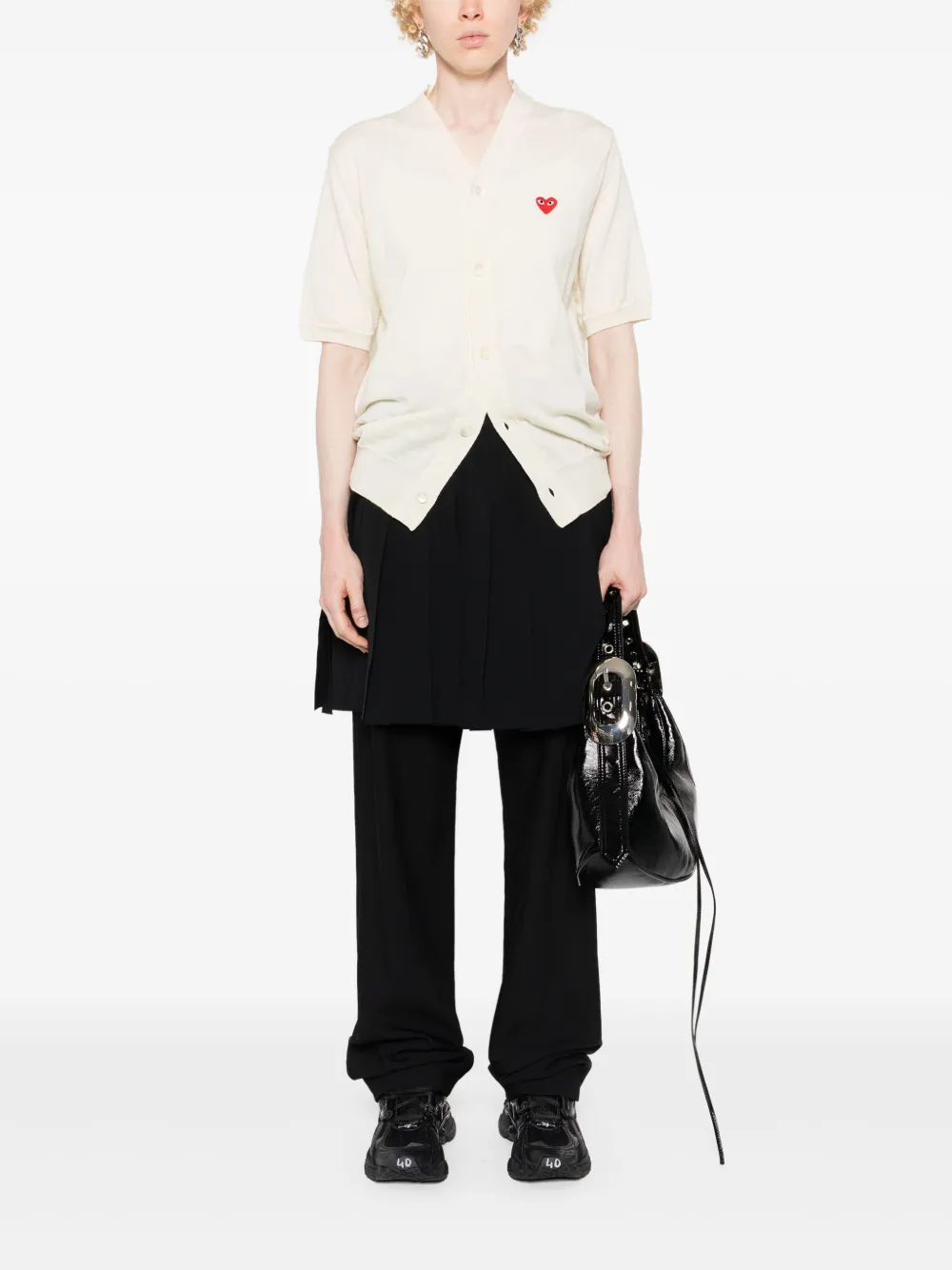 Шерстяной кардиган с нашивкой Comme Des Garçons Play, белый — фото 3