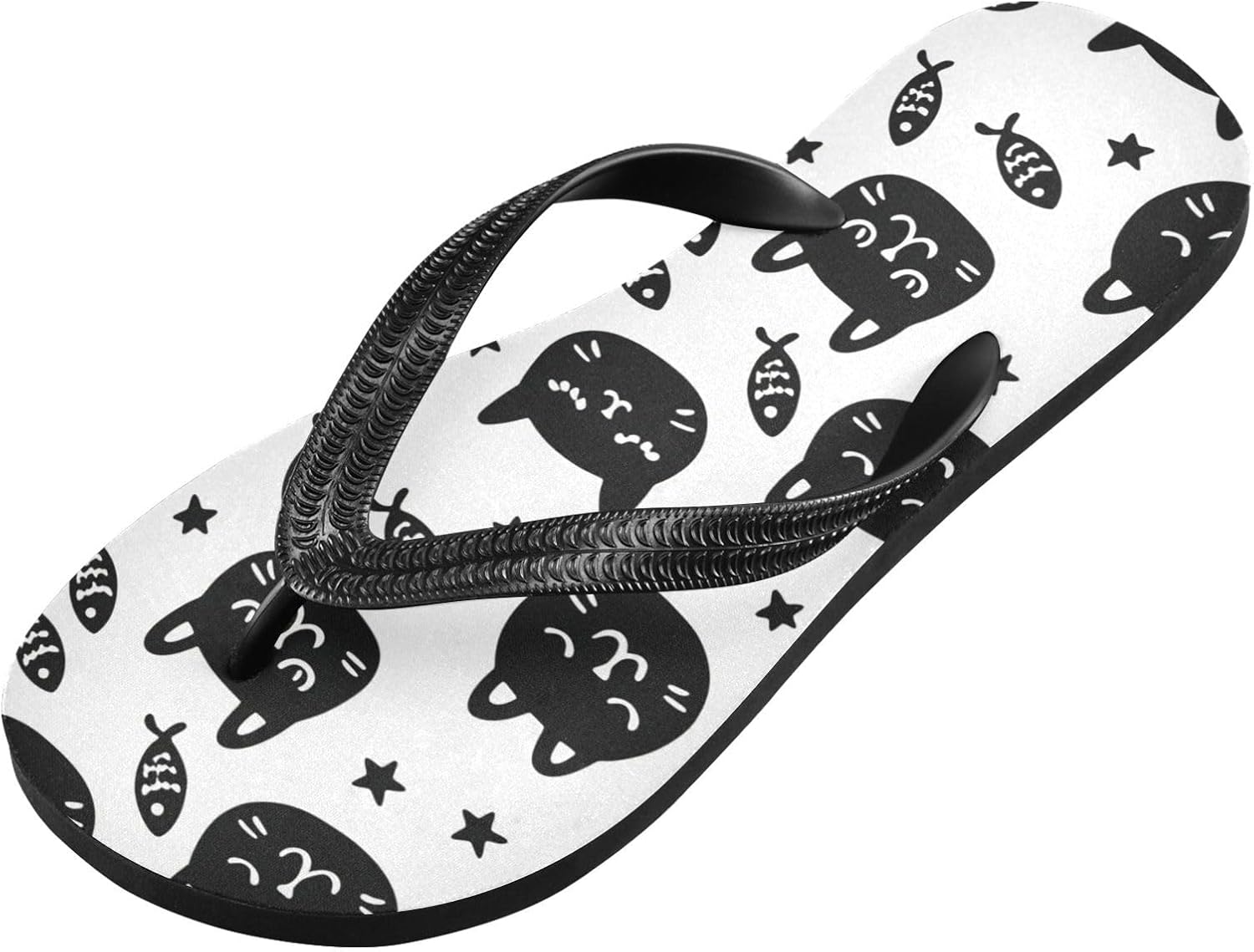 

Женские пляжные летние босоножки UMIRIKO, повседневные шлепанцы с милым рисунком кошки и рыбы, черно-белые, быстро сохнущие, тапочки для мужчин A2301297