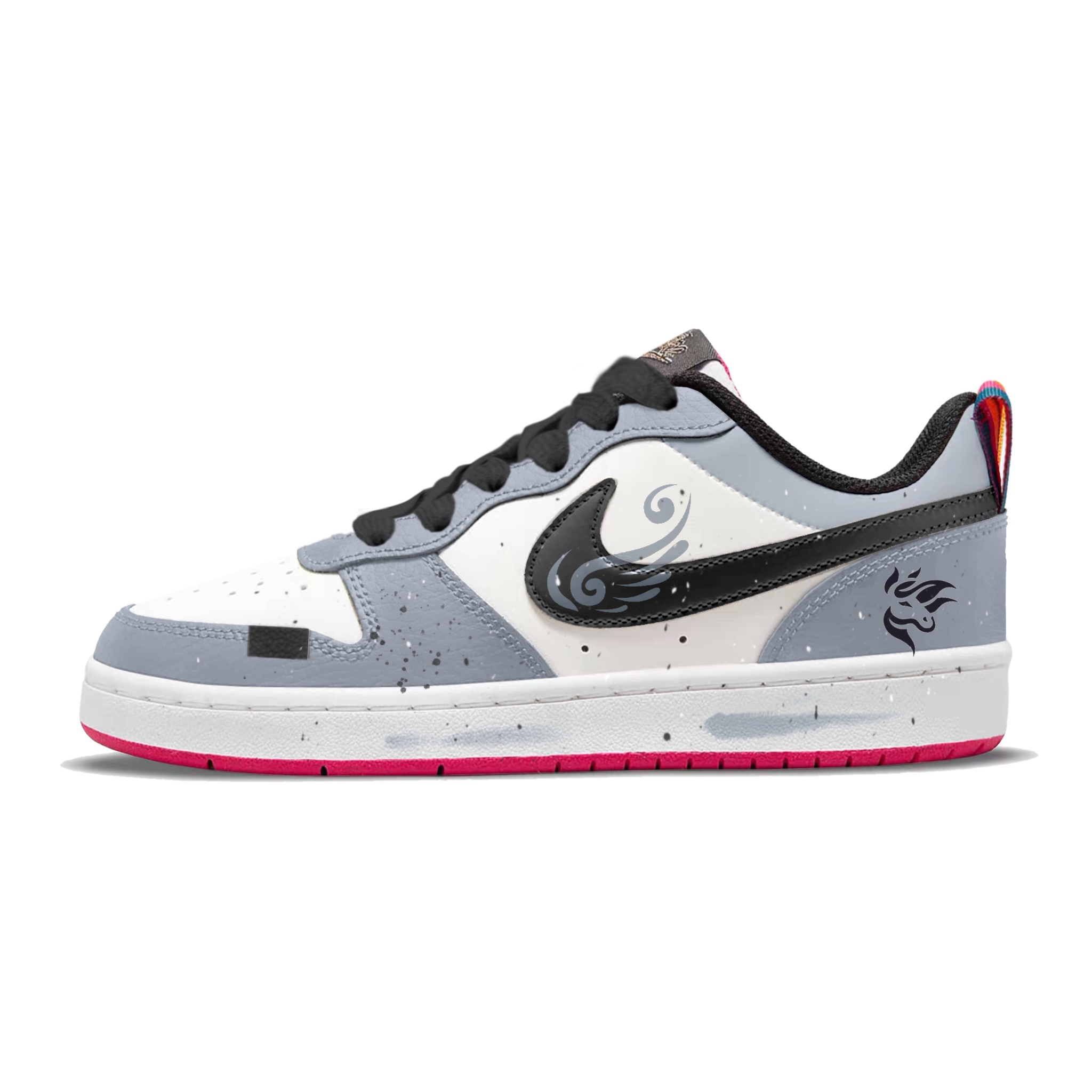 

Nike Court Borough Synthetic Leather Abrasion Resistant Slip Resistant Low top Skateboard Shoes Black Gray Teenagers