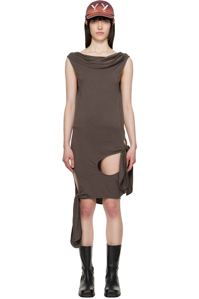 

эксклюзивное коричневое деконструированное мини-платье Ssense Open Yy, коричневый