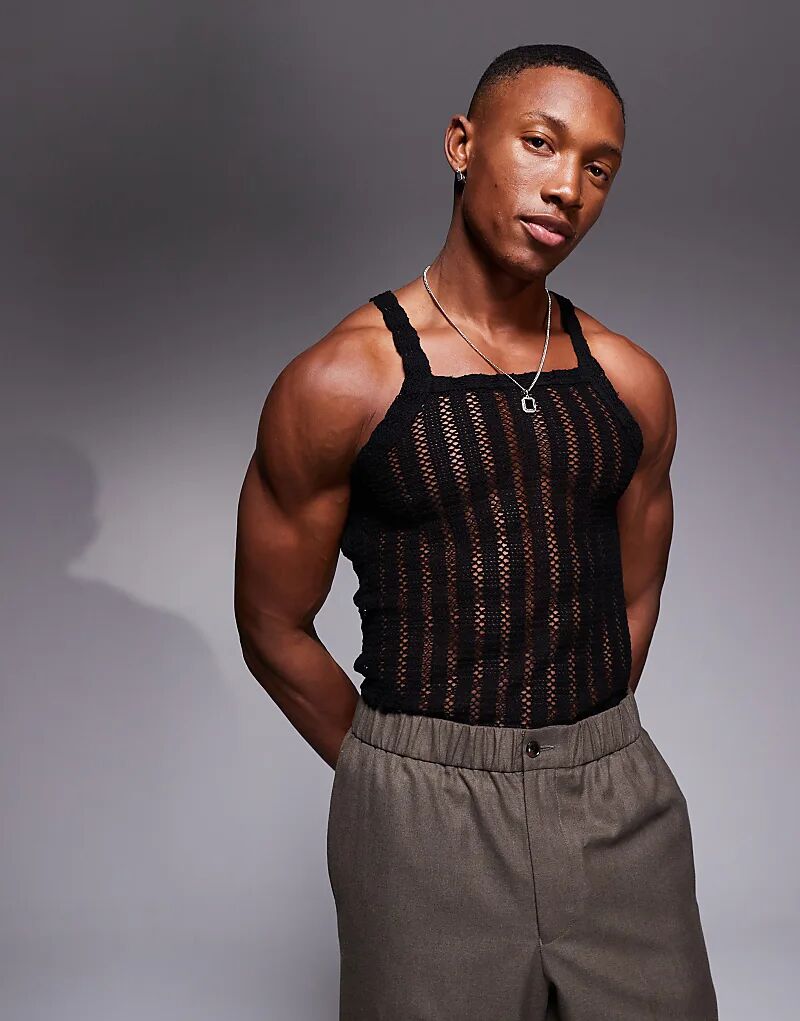 

Топ для мышц с квадратом черного цвета, связанный крючком ASOS DESIGN