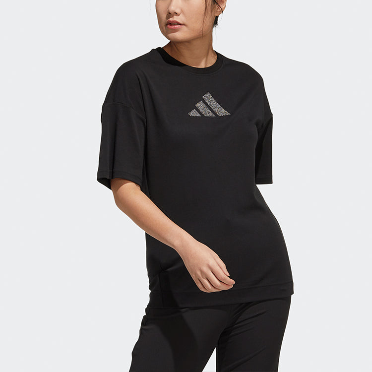 Футболка (WMNS) adidas Logo Pattern Round Neck Sports Short Sleeve Black T-Shirt H55256 — фото 3