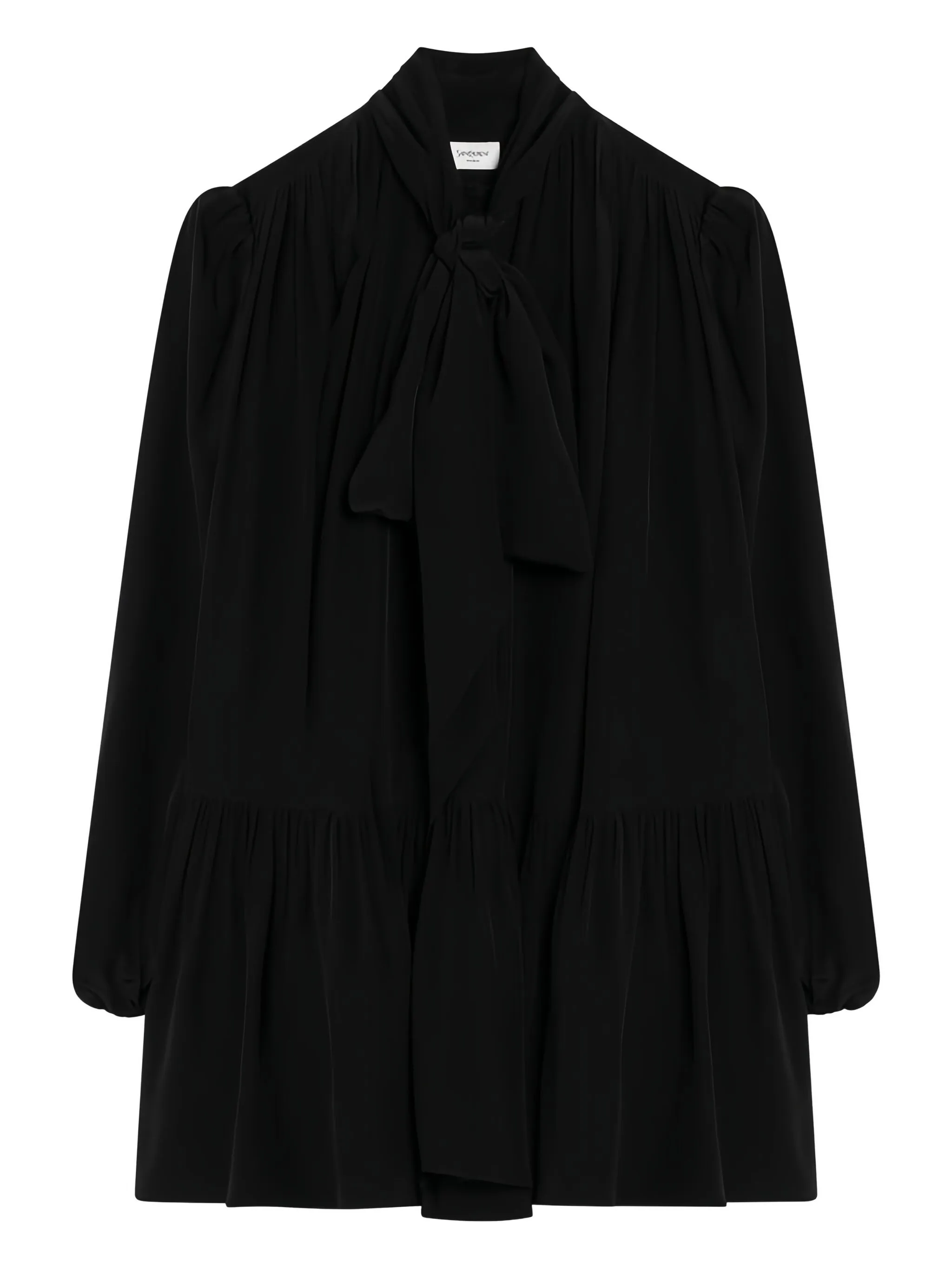 

Ярусное платье мини с бантом Saint Laurent, черный