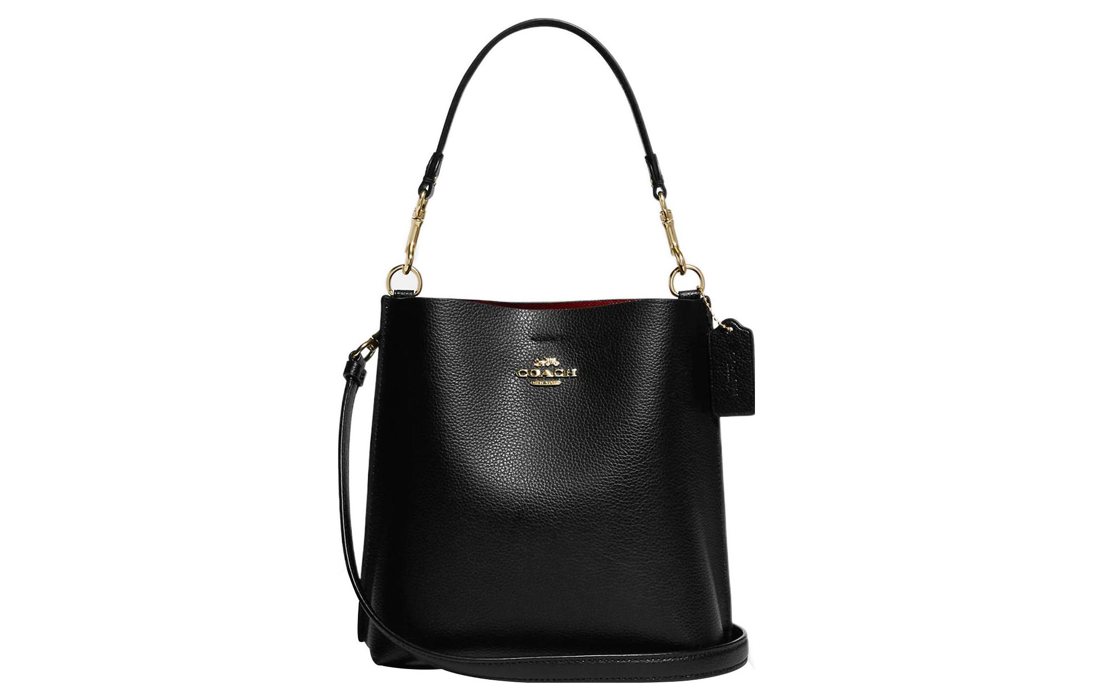 

Кожаная сумка-ведро Mollie, через плечо, маленькая, женская, черный COACH