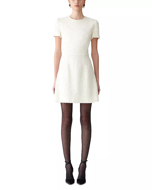 

Платье с короткими рукавами, украшенное декором Carolina Herrera, белый