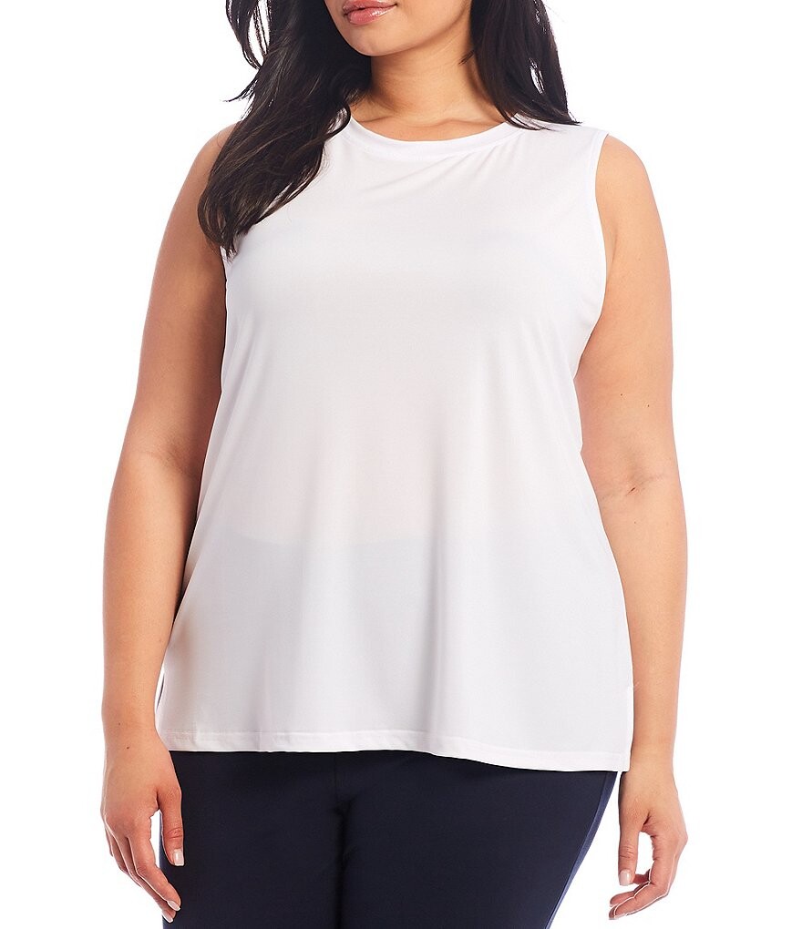 

Майка без рукавов Ali Miles Plus Size из креп-люкса с круглым вырезом, белый