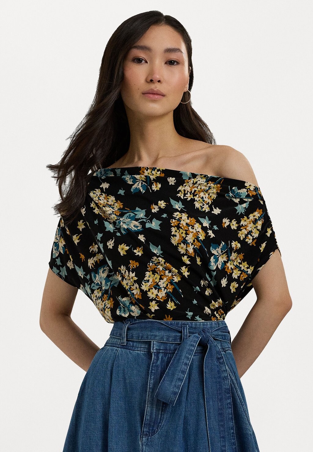 

Футболка с принтом FLORAL JERSEY OFF THE SHOULDER TOP Ralph Lauren, черный