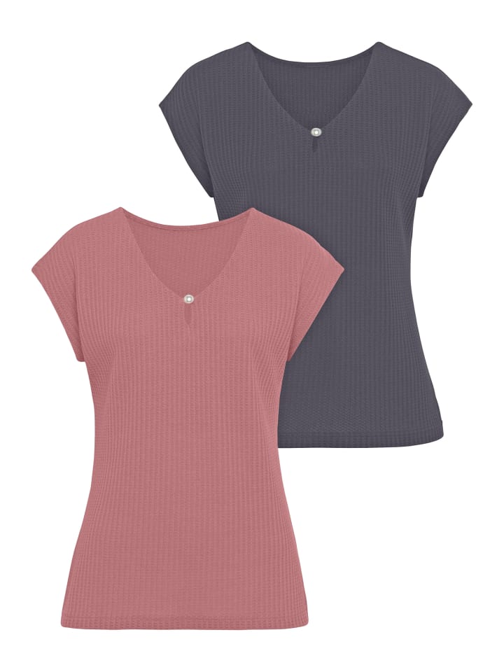 

Рубашка с короткими рукавами ягодного и темно-синего цветов LASCANA