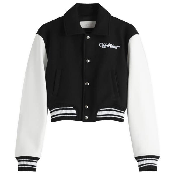 

Wo простая укороченная университетская куртка Off-White, черный